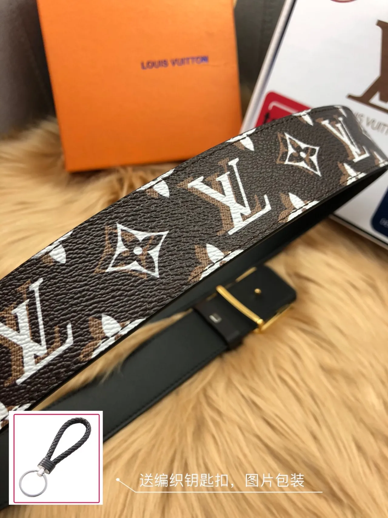 Ceinture Louis Vuitton Monogram Marron Or Toile Interlocking LV Boucle Cuir Ceinture 5
