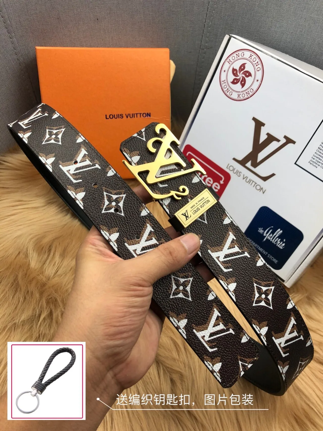 Ceinture Louis Vuitton Monogram Marron Or Toile Interlocking LV Boucle Cuir Ceinture 8