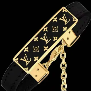 Louis Vuitton Monogram 黑色金色珐琅牌匾五金手链