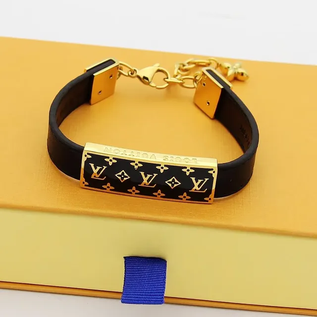 Louis Vuitton Monogram Bracelet Black Gold Enamel Plaque Hardware Bracelet 3