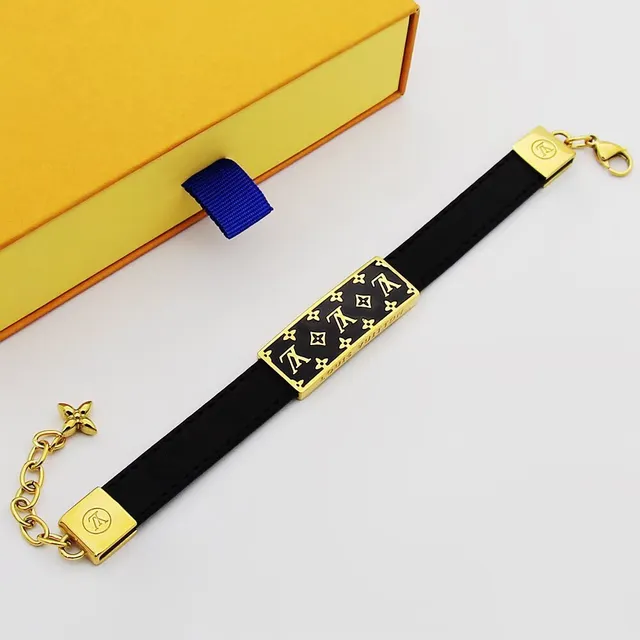 Louis Vuitton Monogram Bracelet Black Gold Enamel Plaque Hardware Bracelet 4