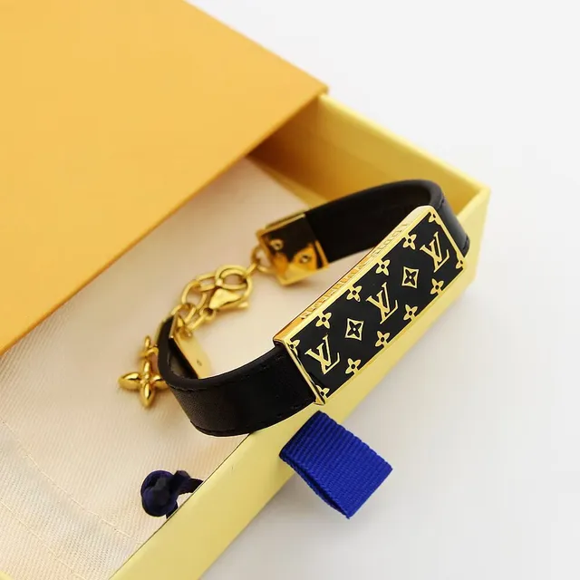 Louis Vuitton Monogram Bracelet Black Gold Enamel Plaque Hardware Bracelet 5
