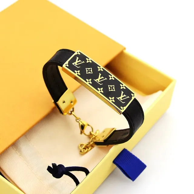 Louis Vuitton Monogram Bracelet Black Gold Enamel Plaque Hardware Bracelet 6