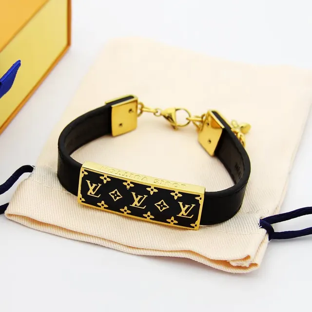 Louis Vuitton Monogram Bracelet Black Gold Enamel Plaque Hardware Bracelet 7
