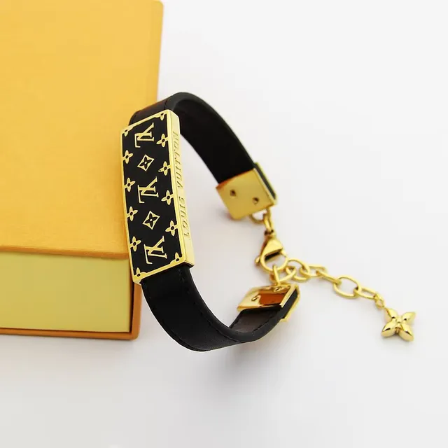 Louis Vuitton Monogram Bracelet Black Gold Enamel Plaque Hardware Bracelet 8