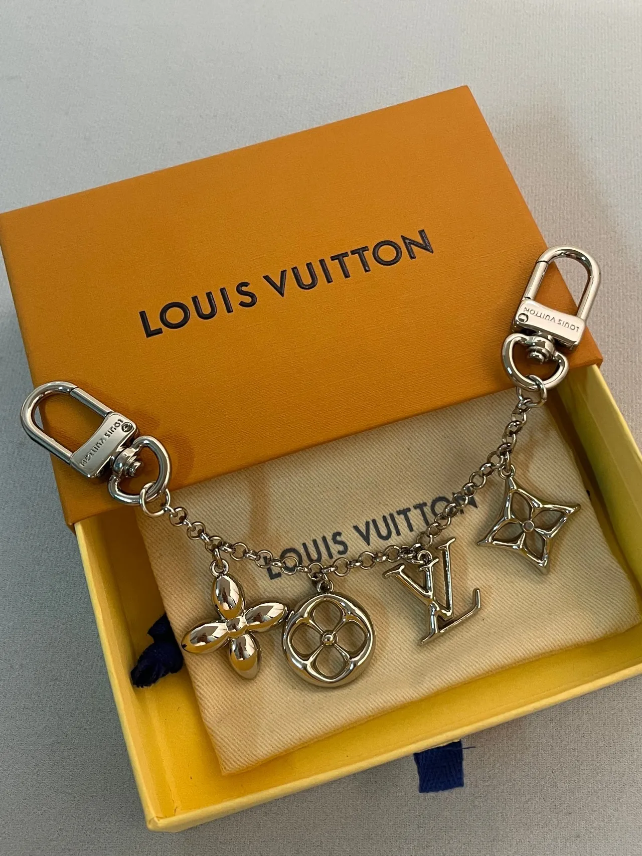 Louis Vuitton Monogram Charm Keychain Silver-Tone Metal Bracelet 5