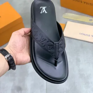 Louis Vuitton 印花压花黑色人字拖鞋