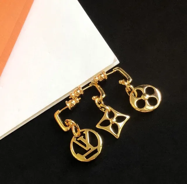 Louis Vuitton Monogram Flower and LV Circle Gold-Tone Drop Earrings 3
