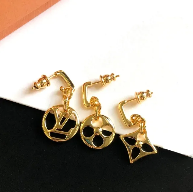 Louis Vuitton Monogram Flower and LV Circle Gold-Tone Drop Earrings 7