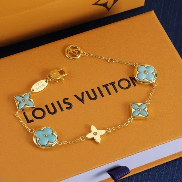 Louis Vuitton Monogram Flower Turquoise Enamel Bracelet 5