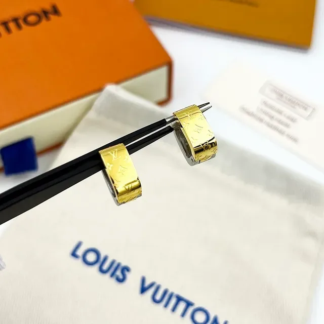 Louis Vuitton Monogram Hoop Gold Silver Hinged Monogrammed Face Earrings 2