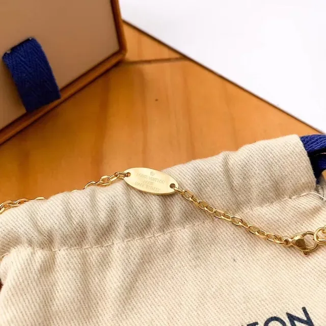 Louis Vuitton Monogram Jewelry Gold Chain Necklace 7