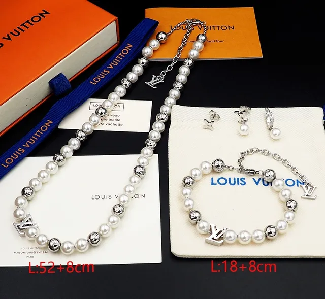 Colar Louis Vuitton Monogram Pérola Colar Branco Prata Fio Contas Separadoras Metálicas Colar 2