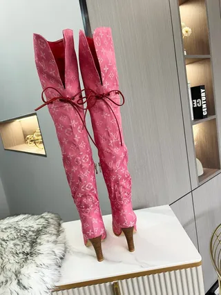 Louis Vuitton Monogram Pink Over-the-Knee Boots 7