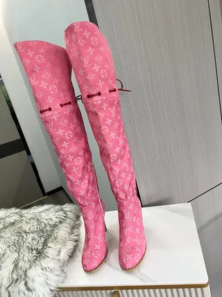 Louis Vuitton Monogram Pink Over-the-Knee Boots 8