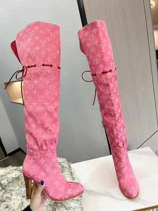 Louis Vuitton Monogram Pink Over-the-Knee Boots 9