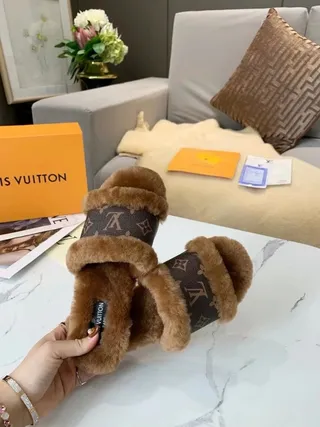 Louis Vuitton Monogram Shearling Double-Strap Slippers 2
