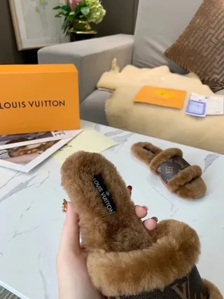 Louis Vuitton Monogram Shearling Double-Strap Slippers 7