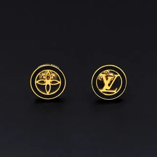 أقراط Louis Vuitton Monogram Stud ذهبي أسود دائري لوجो