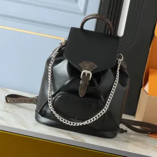 Louis Vuitton Montaigne Black Brown Smooth Leather Body Monogram Trim Mini Backpack