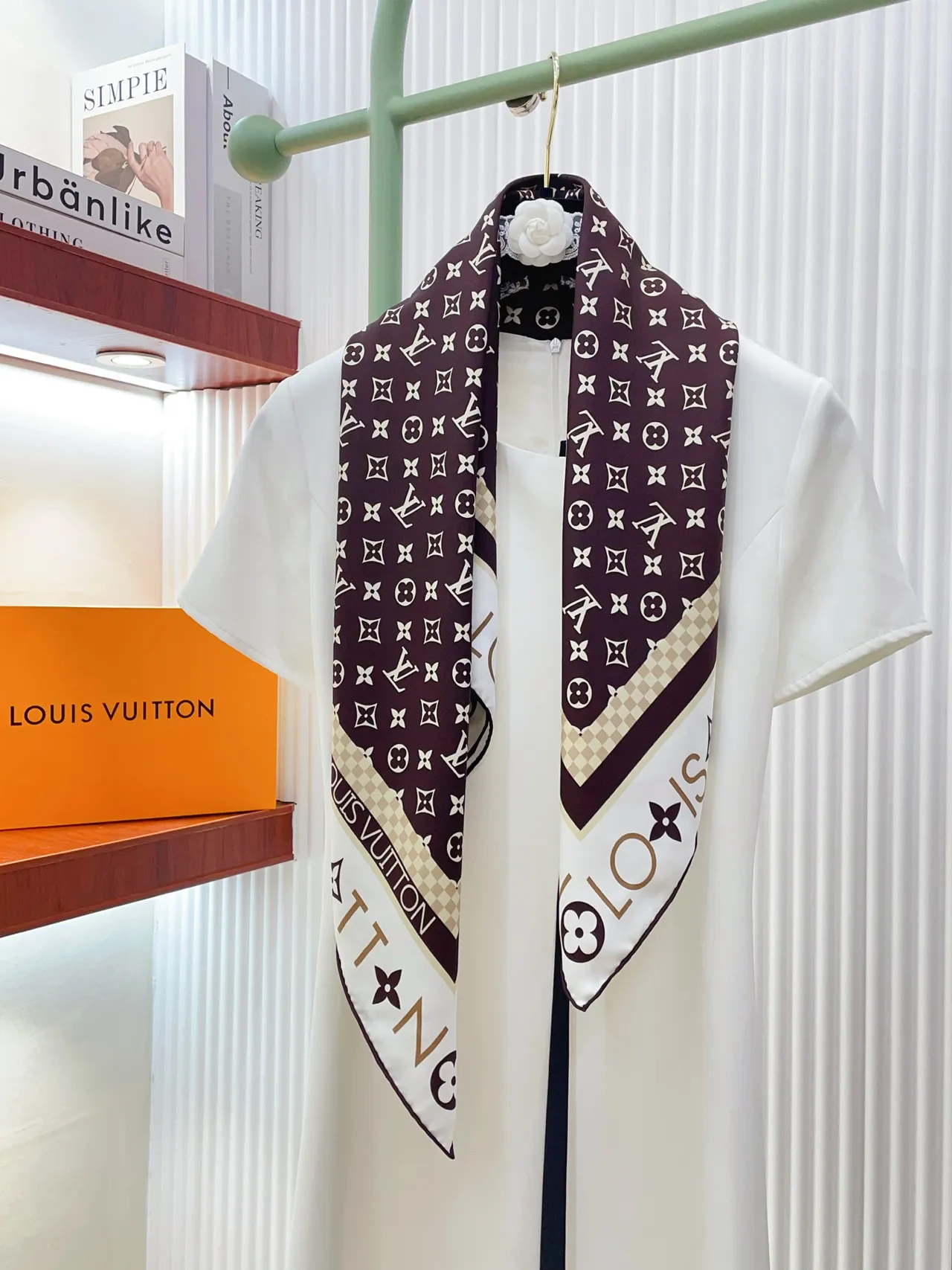 Louis Vuitton MY LV Luggage 90 Brown Beige Monogram Print Bordered Square Silk Scarf 7