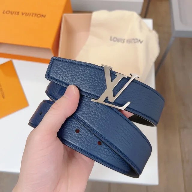 Louis Vuitton Navy Black Grained Taurillon Silver-Tone LV Twist Buckle Leather Belt 9