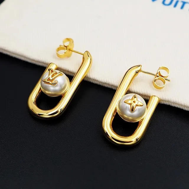 Louis Vuitton Pearl and Monogram U-Shaped Hoop Earrings 9