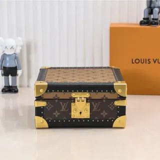 Louis Vuitton Petite Malle भूरा काला Monogram कैनवास चमड़े की किनारी टोट बैग