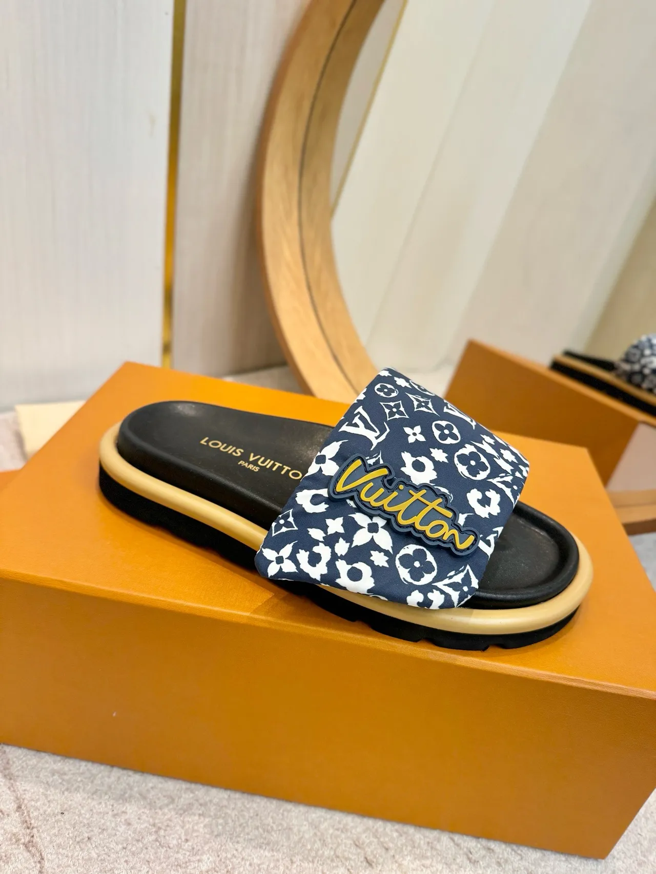Louis Vuitton Printed Strap Logo Patch Platform Slippers 6