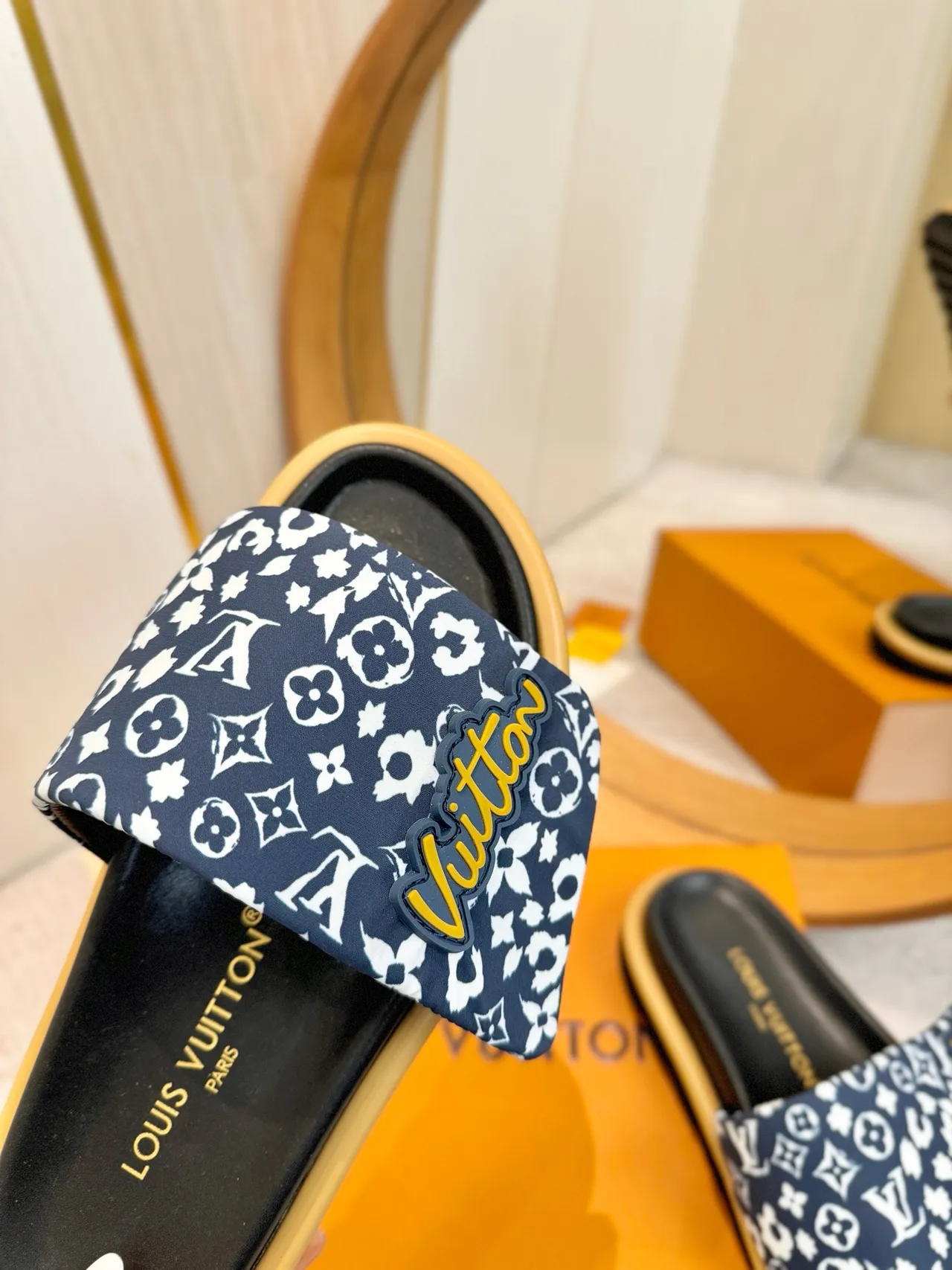 Louis Vuitton Printed Strap Logo Patch Platform Slippers 7