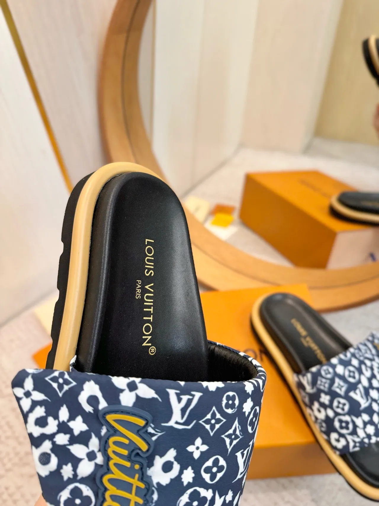 Louis Vuitton Printed Strap Logo Patch Platform Slippers 8