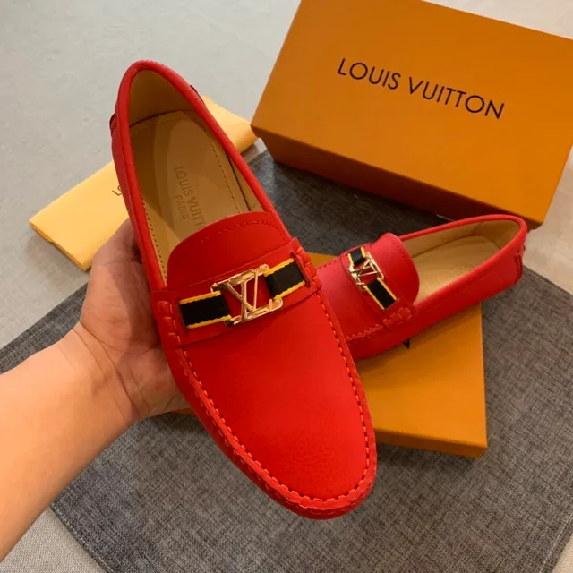 Louis Vuitton Red Gold Smooth Leather LV Buckle Strap Loafer 3