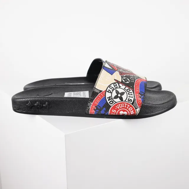 Louis Vuitton Run Away Black Multicolor Patchwork Logo Print Molded Rubber Sole Slippers 3