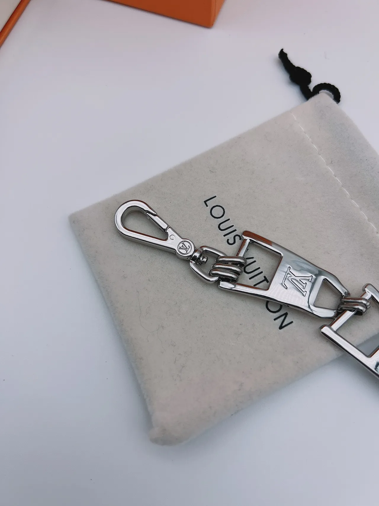 Louis Vuitton Silver Blue Articulated Metal Chain Engraved LV Monogram Bracelet 2