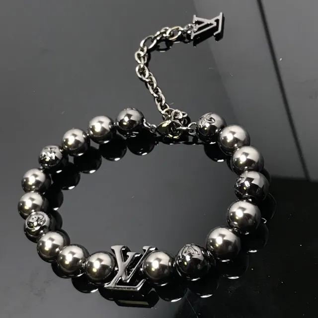 Louis Vuitton Silver Monogram-Charm Beaded Bracelet 2