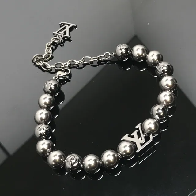 Louis Vuitton Silver Monogram-Charm Beaded Bracelet 4