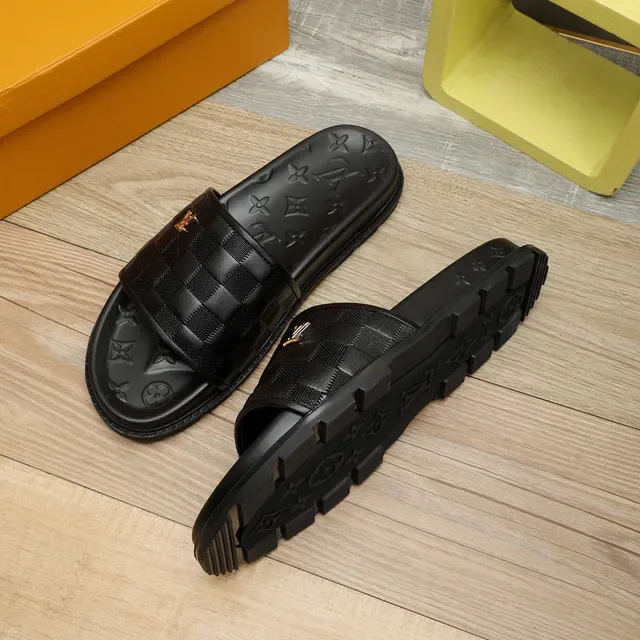 Louis Vuitton Slide Noir Bride Tressée Semelle Monogram Chanclas 3