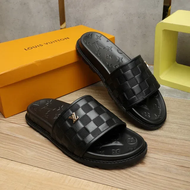 Louis Vuitton Slide Noir Bride Tressée Semelle Monogram Chanclas 4