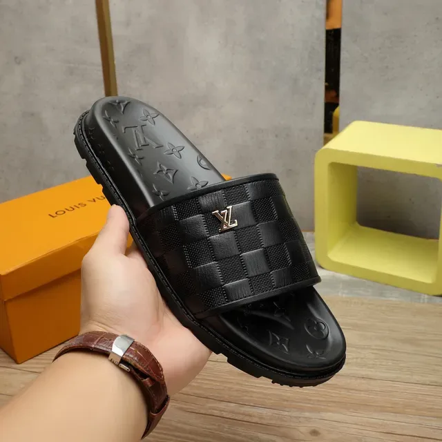 Louis Vuitton Slide Noir Bride Tressée Semelle Monogram Chanclas 5