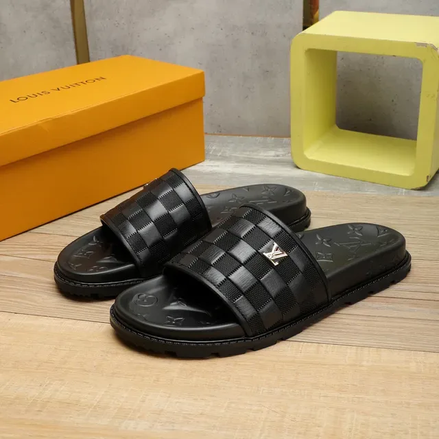 Louis Vuitton Slide Noir Bride Tressée Semelle Monogram Chanclas 9