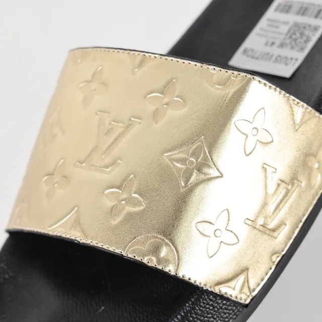 Louis Vuitton Slide Gold Monogram Black Slippers 6