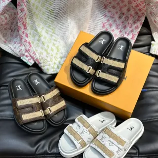 লুইস ভিতন Slide মনোগ্রাম ডাবল স্ট্র্যাপ স্লিপার্স