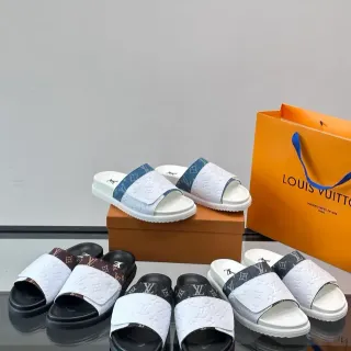 لويس فيتون Slide أبيض أسود حزام مونوغرامي لوغو LV منقوش