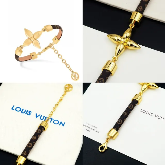 Louis Vuitton pulseira de couro com monograma estrela tom dourado 8