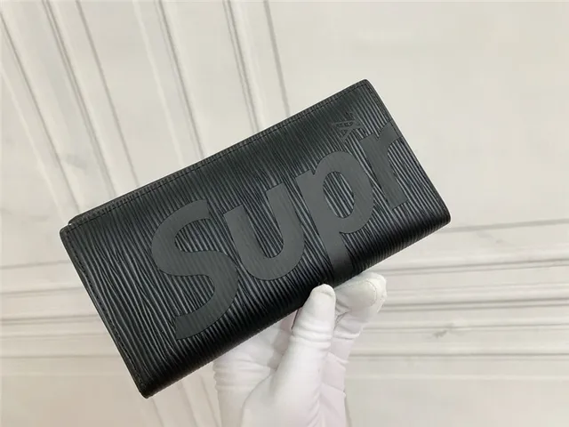 Louis Vuitton Supreme Collaboration लाल सफेद Epi चमड़ा बनावट बोल्ड Logotype लंबा बटुआ 8