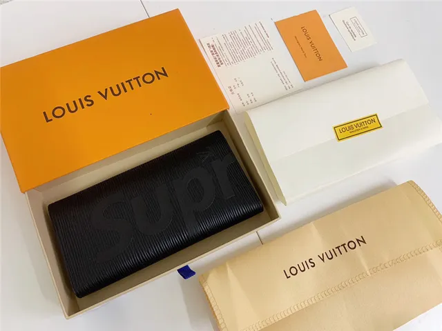 Louis Vuitton Supreme Collaboration लाल सफेद Epi चमड़ा बनावट बोल्ड Logotype लंबा बटुआ 9