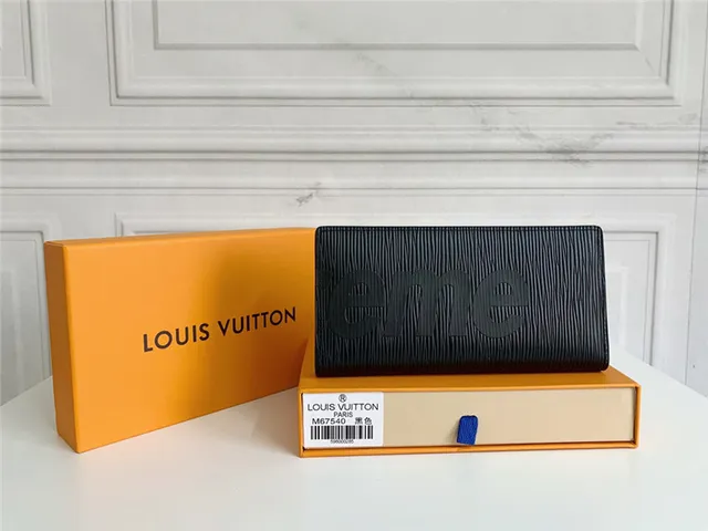 Louis Vuitton Supreme Collaboration लाल सफेद Epi चमड़ा बनावट बोल्ड Logotype लंबा बटुआ 10