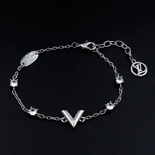 Louis Vuitton V Collection Crystal-Set سوار سلسلة فضية