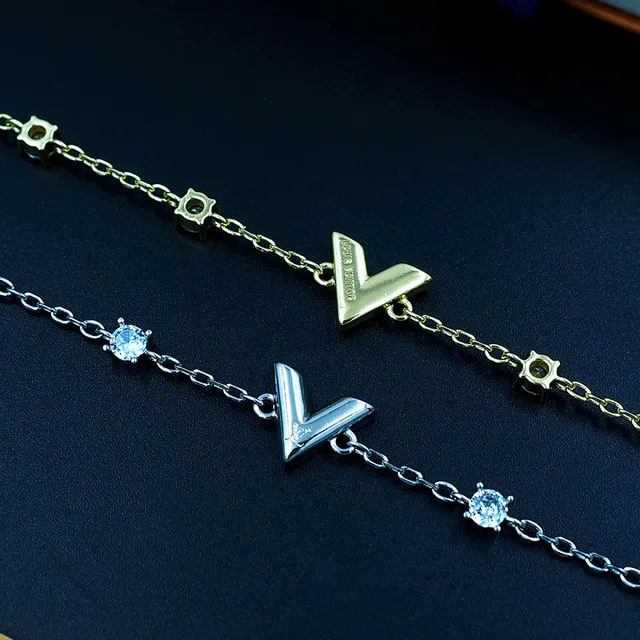 Louis Vuitton V Collection Crystal-Set Silver Chain Bracelet 2