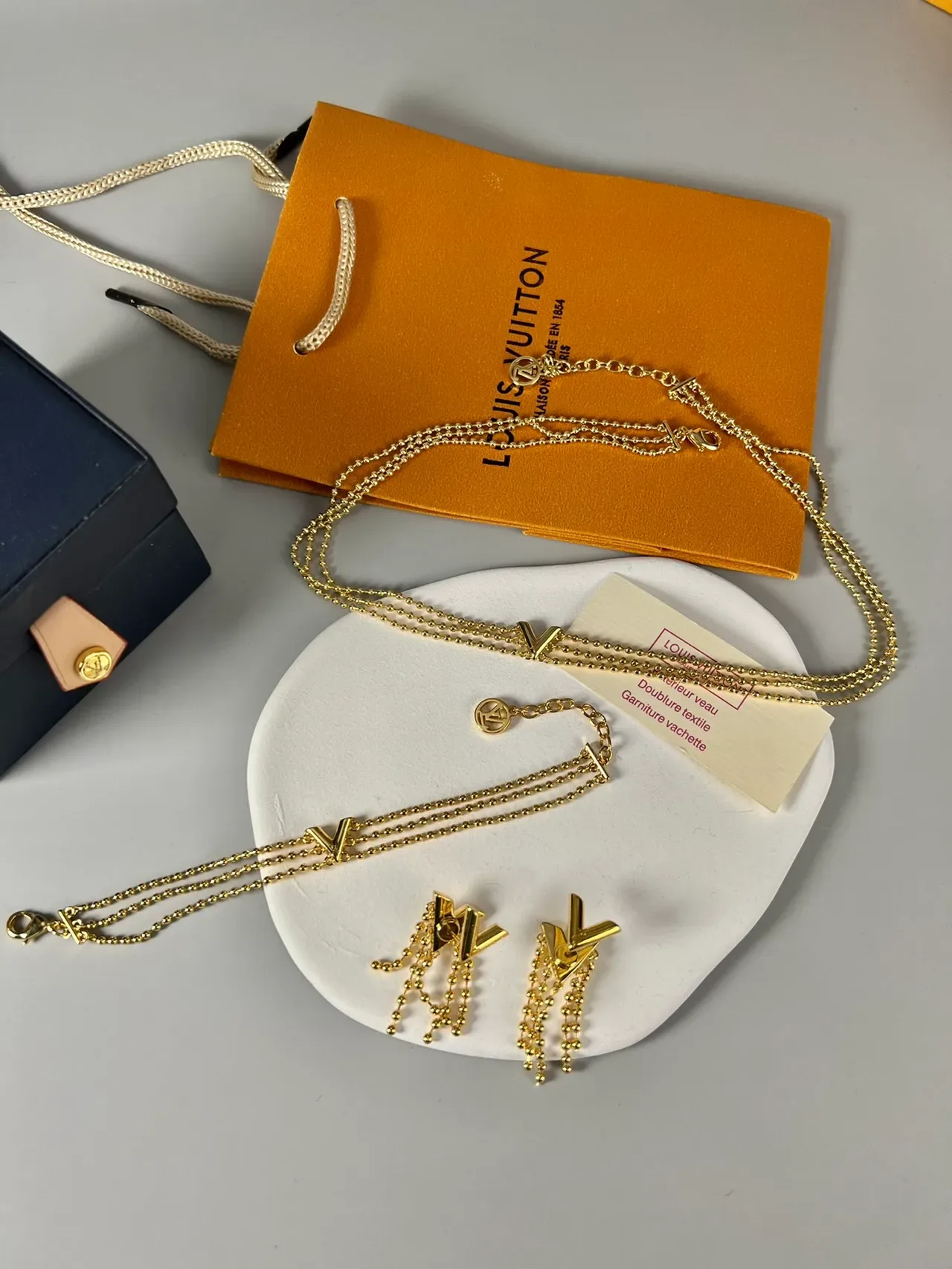 Louis Vuitton V Collection Triple Bead Chain Gold Bracelet 2